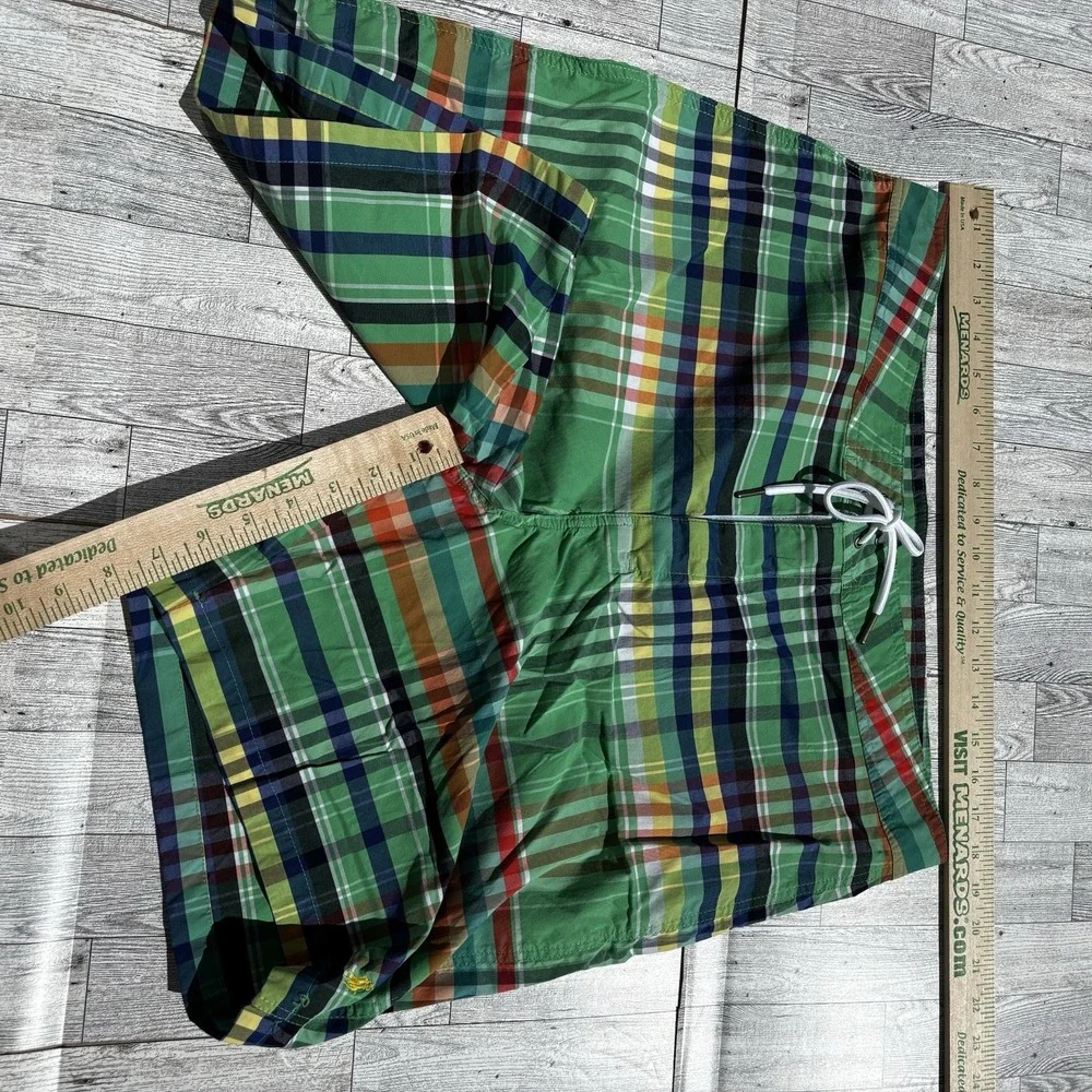 Polo‎ Ralph Lauren Plaid Swim Trunks Mens 36 Board Shorts Preppy Green Beach